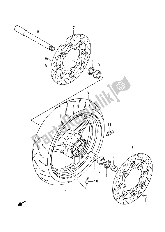 All parts for the Front Wheel (gsr750) of the Suzuki GSR 750A 2014