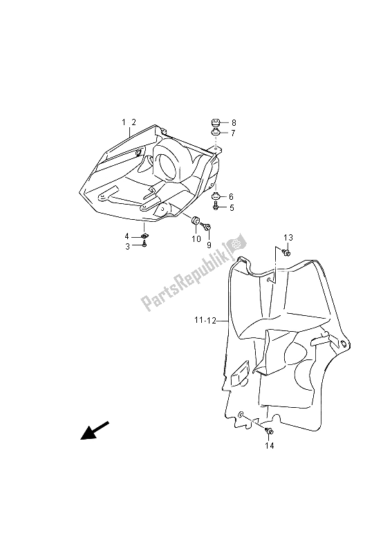 All parts for the Front Lamp Housing of the Suzuki LT A 400 FZ Kingquad ASI 4X4 2015