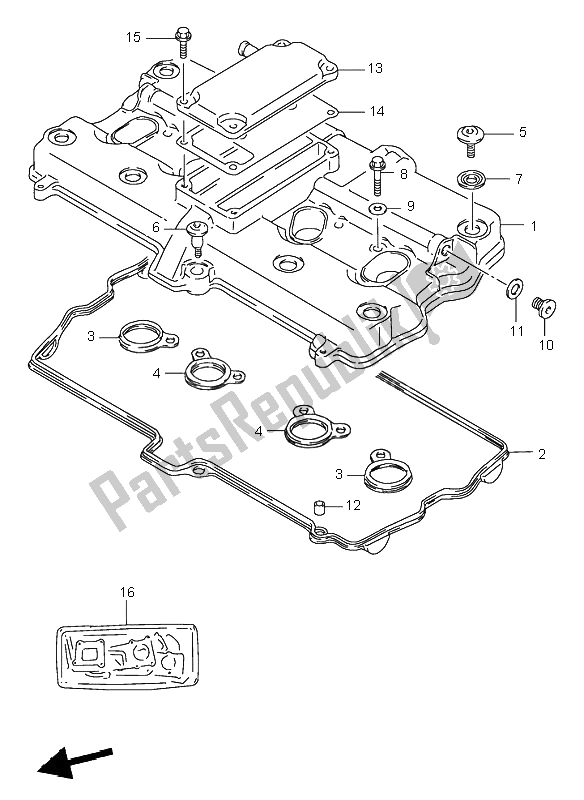 All parts for the Cylinder Head Cover of the Suzuki GSF 600N Bandit 1996