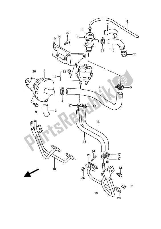 Alle onderdelen voor de Tweede Lucht (e18) van de Suzuki GSX 1100F 1990