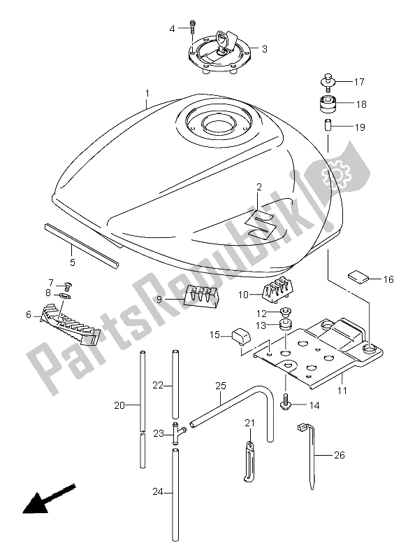 All parts for the Fuel Tank of the Suzuki GSF 650 Nsnasa Bandit 2005