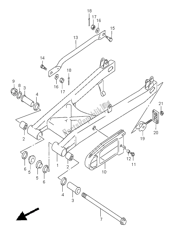 All parts for the Rear Swinging Arm of the Suzuki GZ 125 Marauder 2003