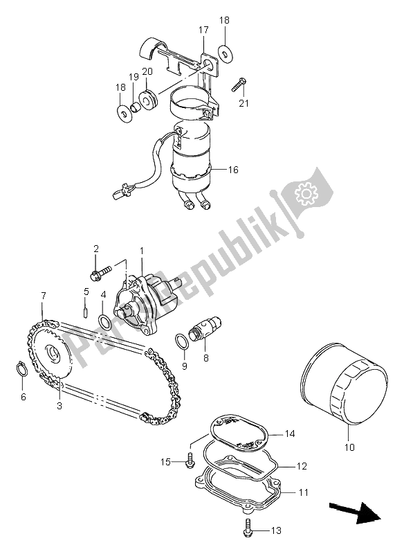 All parts for the Oil Pump & Fuel Pump of the Suzuki VS 800 Intruder 2000