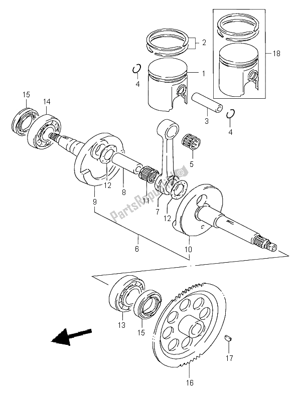 All parts for the Crankshaft of the Suzuki LT 80 Quadsport 2004