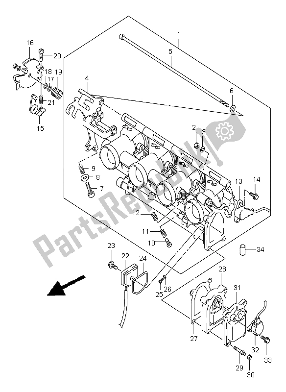 All parts for the Throttle Body of the Suzuki GSX R 600 2002