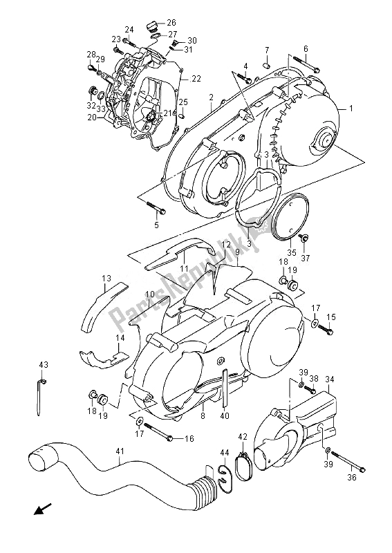 Tutte le parti per il Coperchio Del Carter del Suzuki Burgman AN 400 AZA 2014