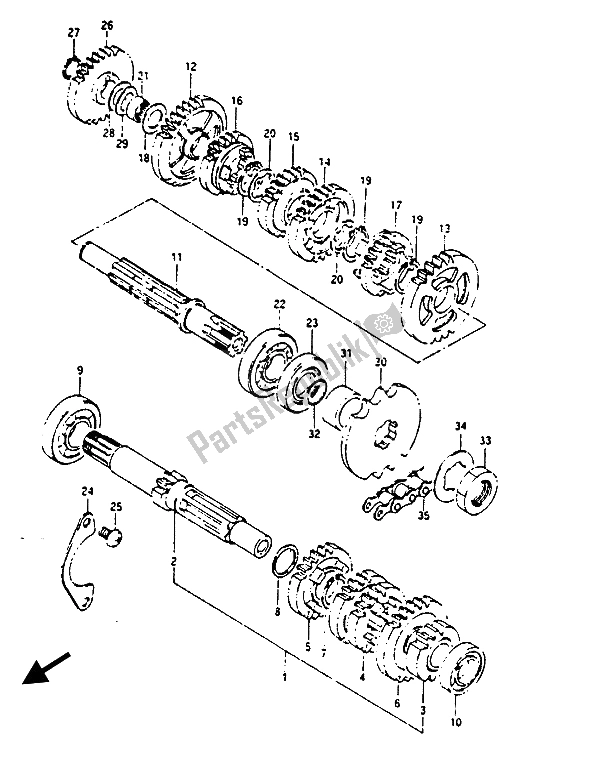 All parts for the Transmission of the Suzuki RG 125 CUC Gamma 1986