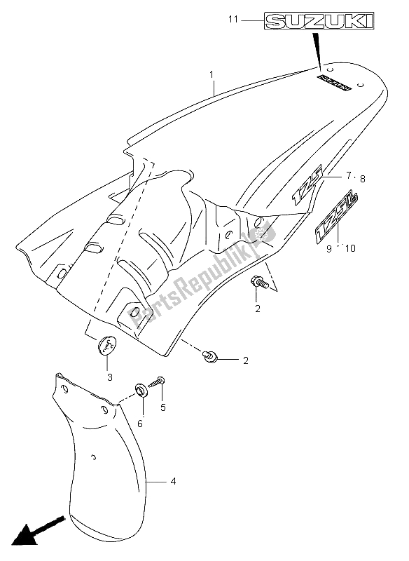 Toutes les pièces pour le Garde-boue Arrière du Suzuki DR Z 125 SW LW 2004