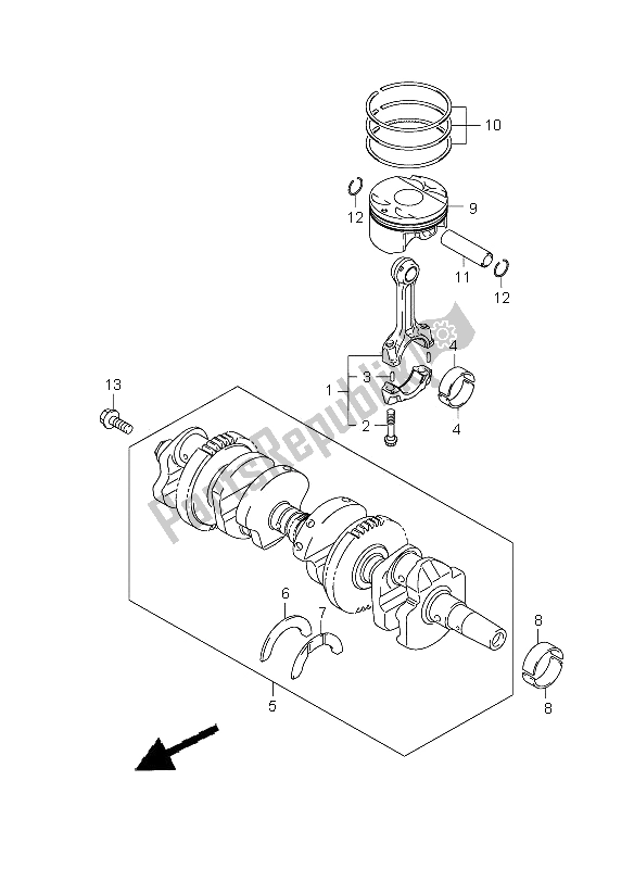 All parts for the Crankshaft of the Suzuki GSX 650 FA 2009