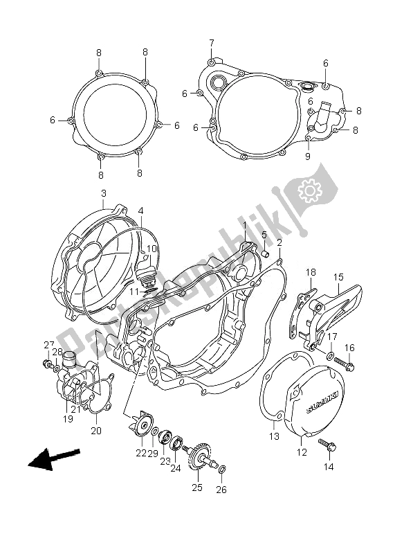 All parts for the Crankcase Cover & Water Pump of the Suzuki RM 250 2007