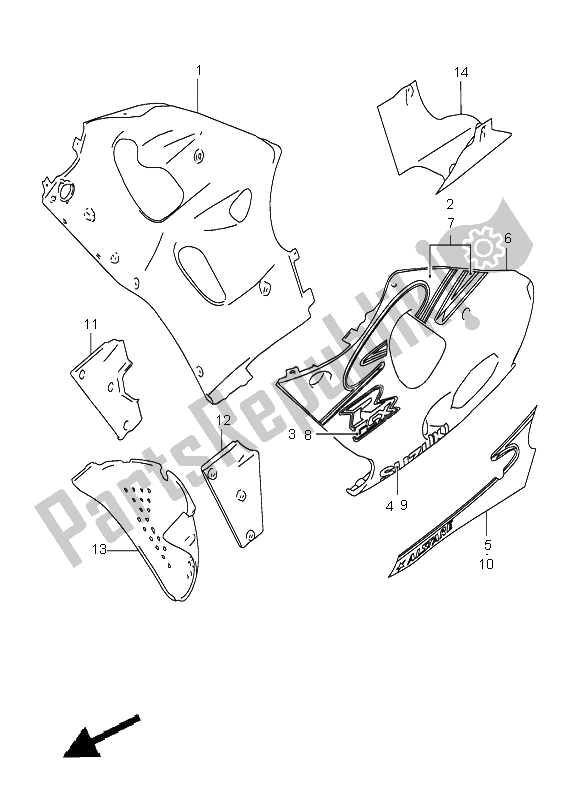 All parts for the Under Cowling Body (for Bp9) of the Suzuki GSX R 600 2000