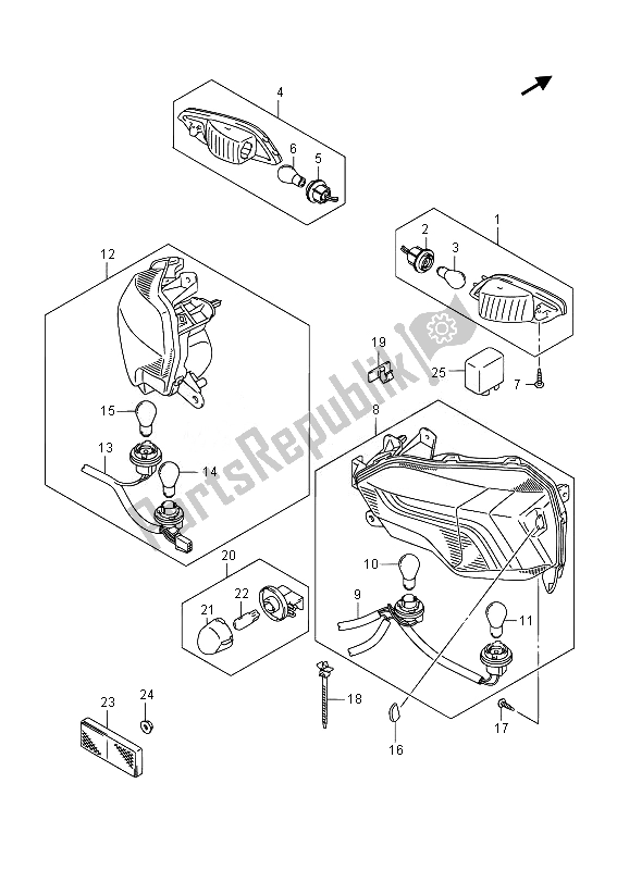 All parts for the Rear Combination Lamp of the Suzuki AN 650Z Burgman Executive 2014