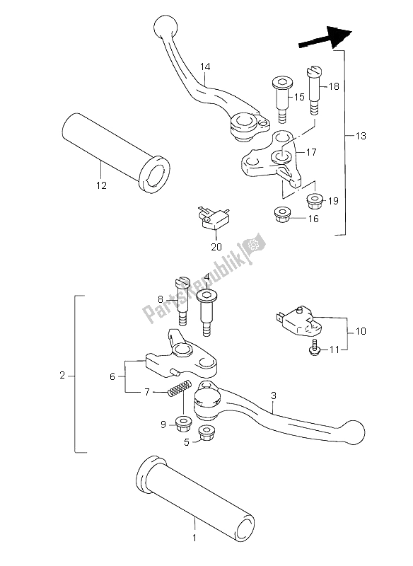 Tutte le parti per il Leva Della Maniglia del Suzuki VL 1500 Intruder LC 1999