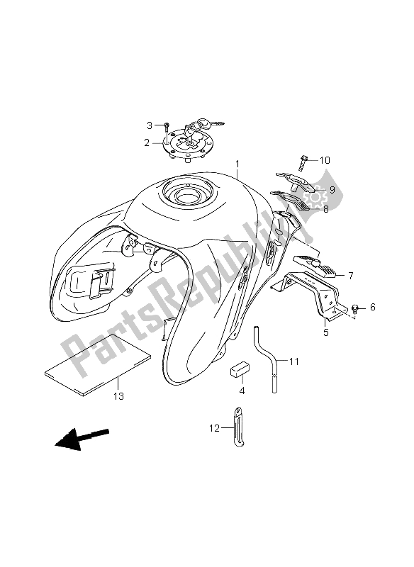 All parts for the Fuel Tank of the Suzuki DL 650A V Strom 2009