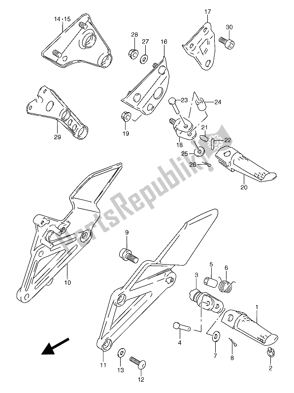 All parts for the Footrest of the Suzuki RGV 250 1994