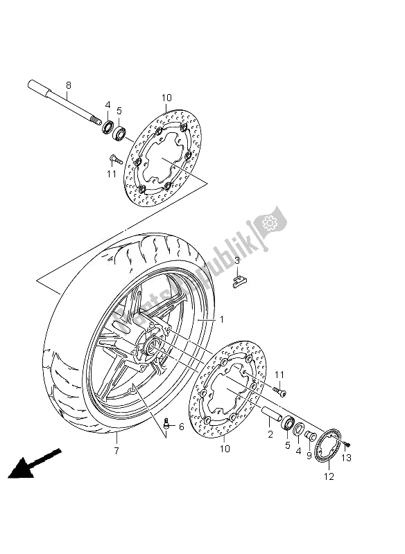 Tutte le parti per il Ruota Anteriore (sfv650a-ua) del Suzuki SFV 650A Gladius 2010