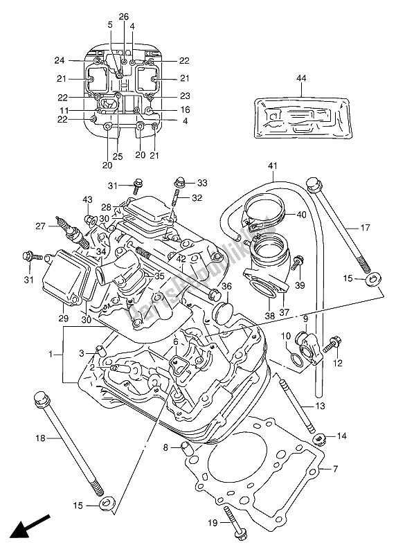 Alle onderdelen voor de Cilinderkop (voorzijde) van de Suzuki VX 800U 1993