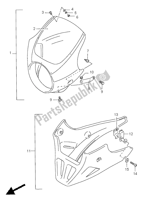 All parts for the Cowling (optional) of the Suzuki GS 500H 2001