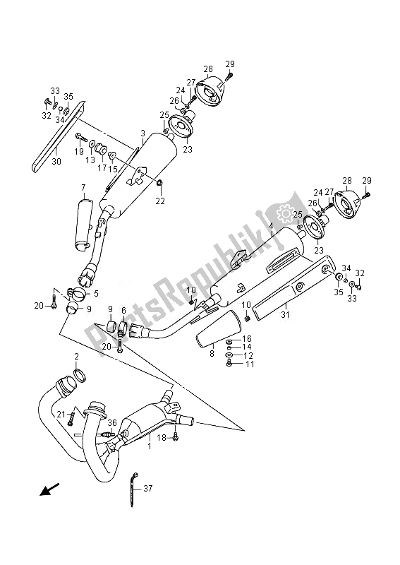 All parts for the Muffler of the Suzuki GW 250 Inazuma 2014