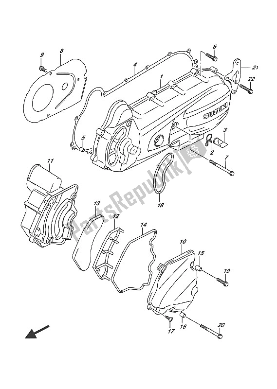 All parts for the Crankcase Cover of the Suzuki Address 110 2016