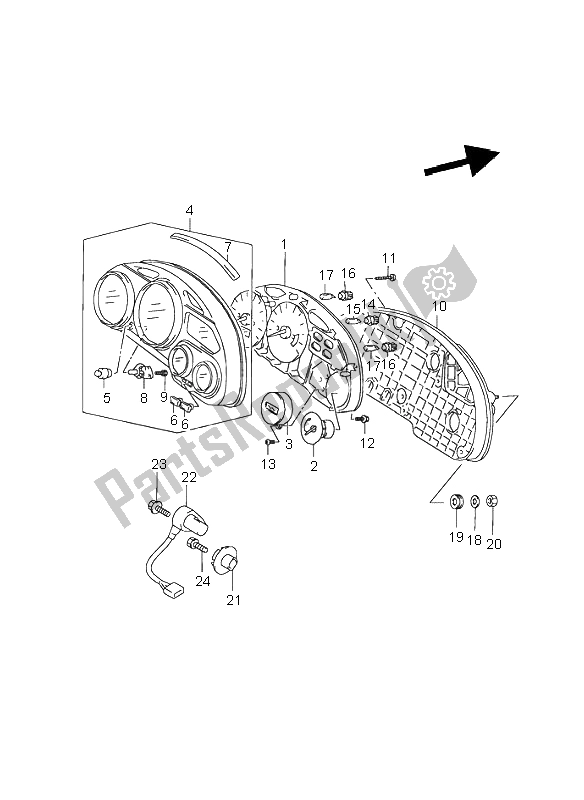 All parts for the Speedometer of the Suzuki GSX 600F 2003