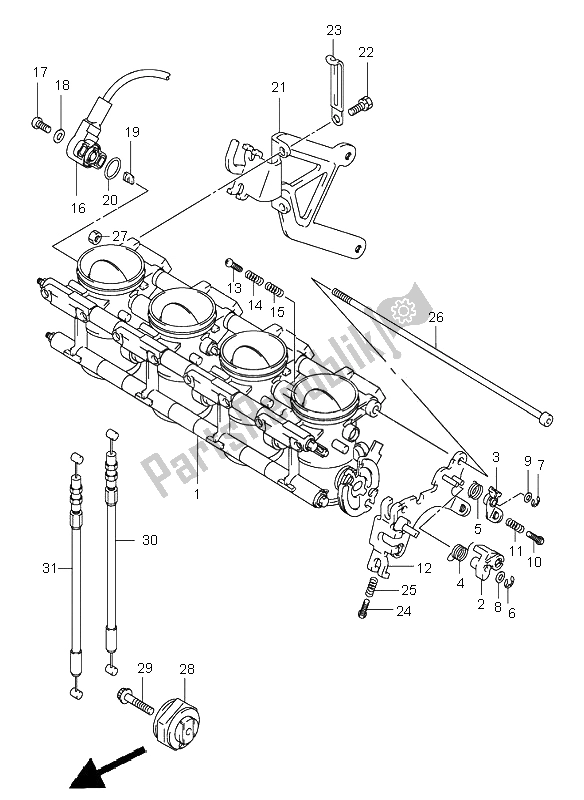 Alle onderdelen voor de Gasklephuis van de Suzuki GSX R 750 2001