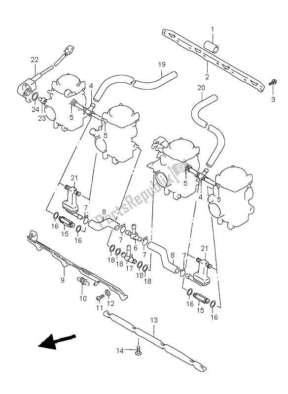 Alle onderdelen voor de Carburateur Fittingen van de Suzuki GSX 750 2000