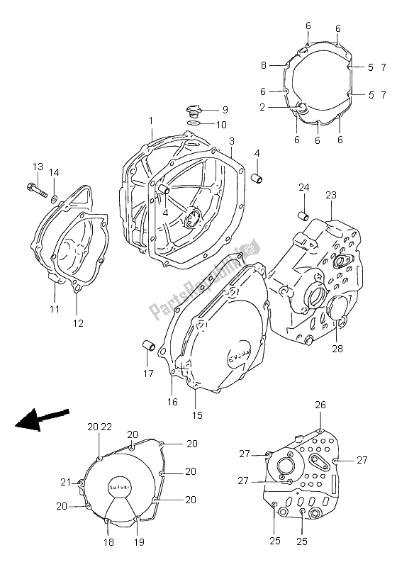 Wszystkie części do Pokrywa Skrzyni Korbowej Suzuki GSX 600F 1999