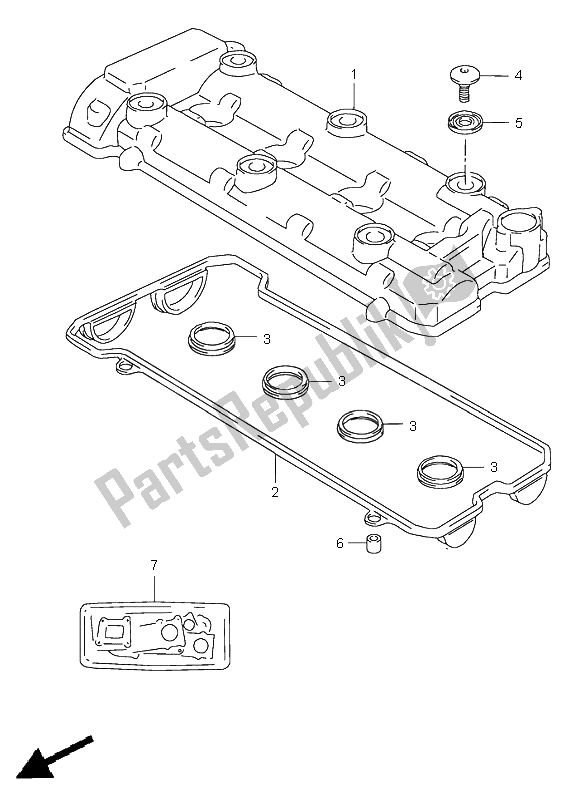 All parts for the Cylinder Head Cover of the Suzuki GSX R 750 1999