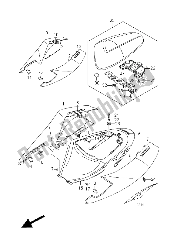 Alle onderdelen voor de Stoel Staart Cover van de Suzuki GSX R 1000 2005