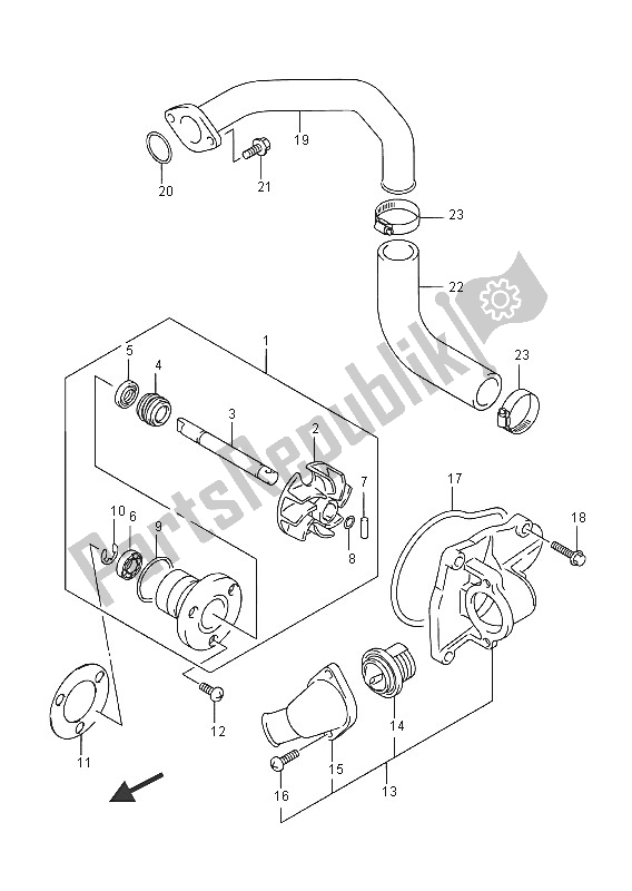 All parts for the Water Pump of the Suzuki VZ 800 Intruder 2016