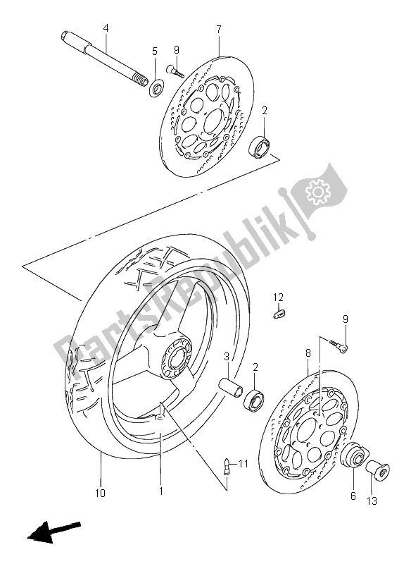 Tutte le parti per il Ruota Anteriore del Suzuki GSX R 1100W 1998