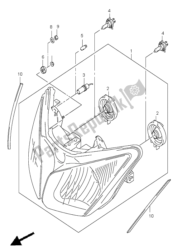 All parts for the Headlamp (e2) of the Suzuki DL 1000 V Strom 2005