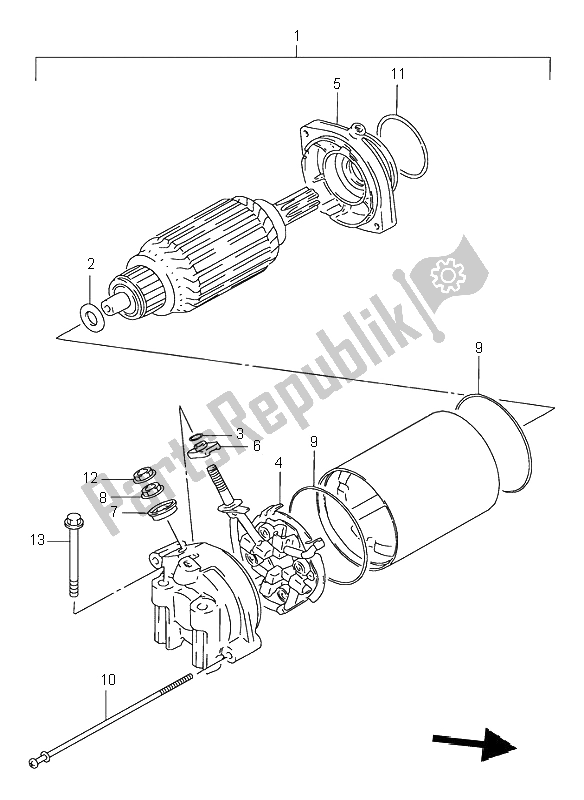 All parts for the Starting Motor of the Suzuki VS 600 Intruder 1996