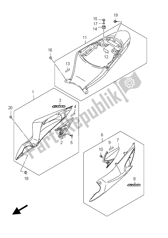 Tutte le parti per il Copertura Telaio (gsx-r600uf E21: (jdt-yvb) del Suzuki GSX R 600 2012