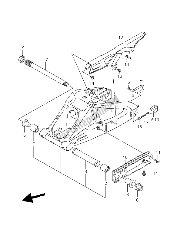 All parts for the Rear Swinging Arm of the Suzuki GSX R 750 2007