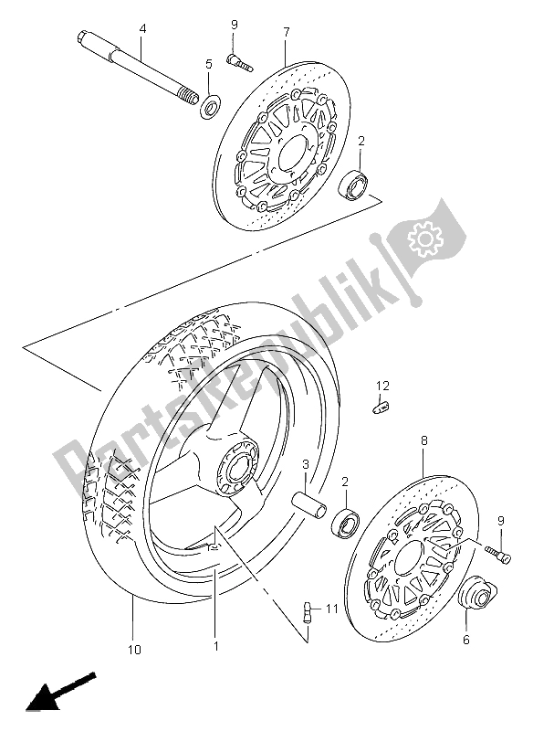 All parts for the Front Wheel (gsf1200-s) of the Suzuki GSF 1200 Nssa Bandit 1998