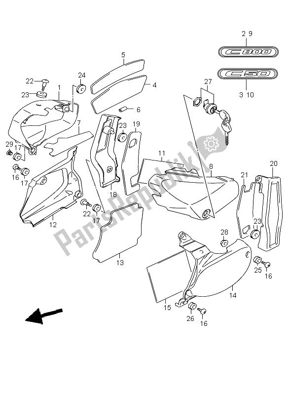 Tutte le parti per il Copertura Del Telaio del Suzuki C 800 VL Intruder 2010