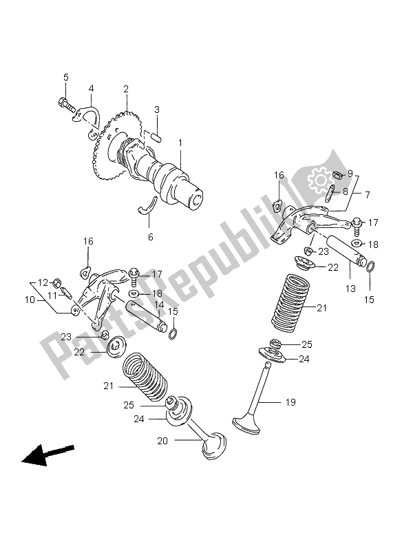 All parts for the Cam Shaft & Valve of the Suzuki GZ 250 Marauder 2000