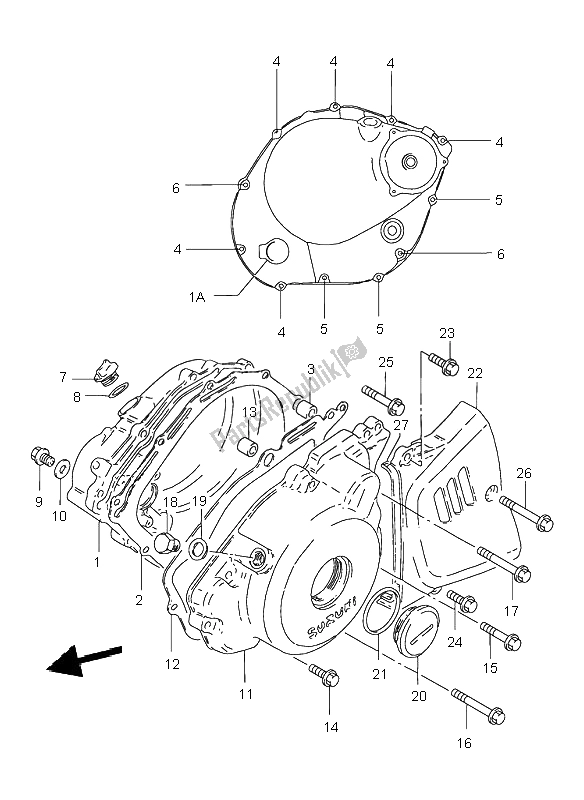 All parts for the Crankcase Cover of the Suzuki GZ 250 Marauder 1999