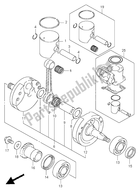 All parts for the Crankshaft of the Suzuki RM 125 2003