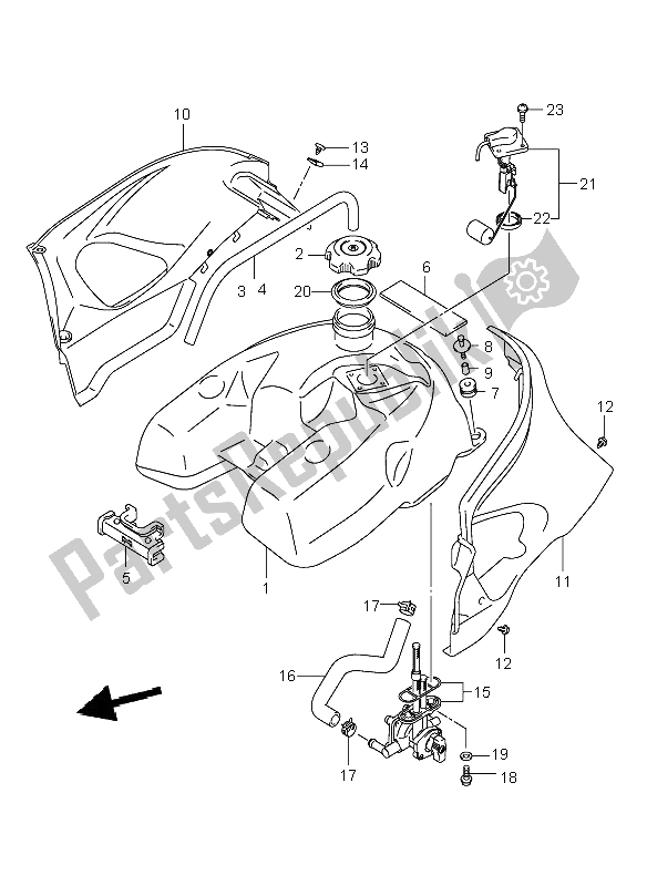 All parts for the Fuel Tank of the Suzuki LT A 500F Vinson 4X4 2006