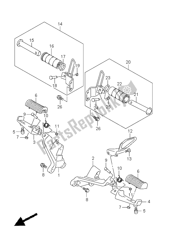 All parts for the Footrest of the Suzuki VZ 800Z Intruder 2009