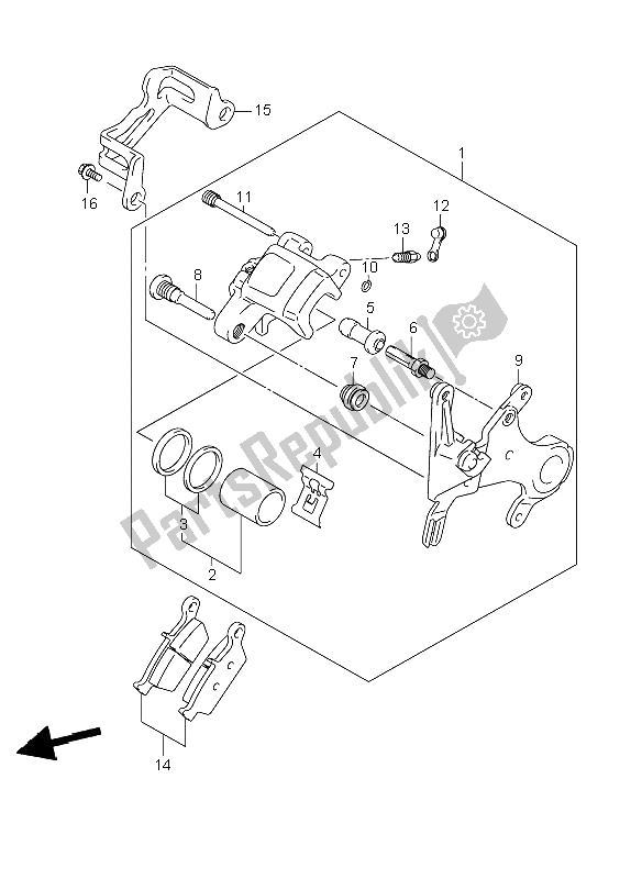 All parts for the Rear Caliper of the Suzuki RM 125 2008