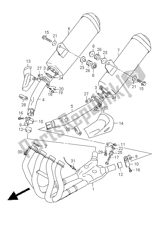 All parts for the Muffler of the Suzuki GSX 1300R Hayabusa 2008