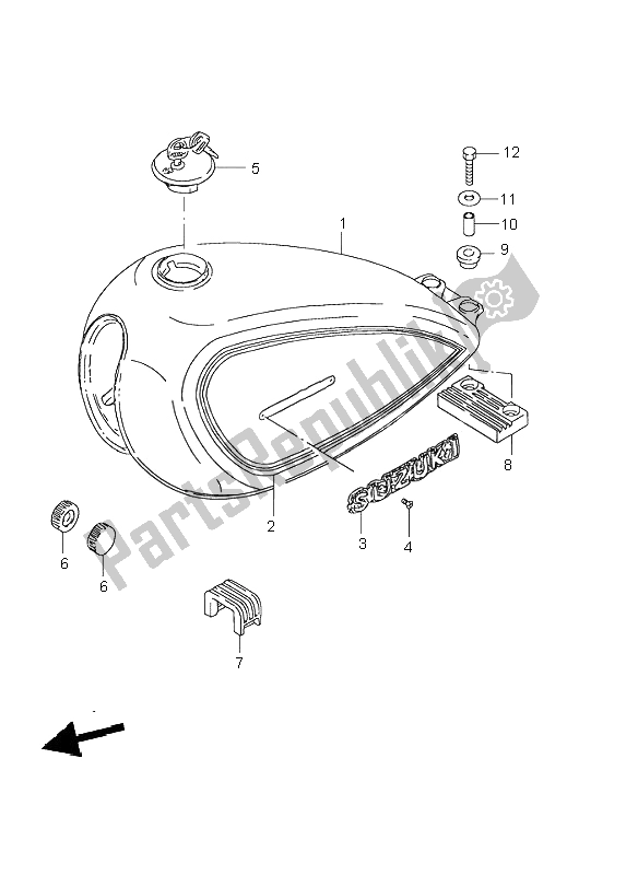 Alle onderdelen voor de Benzinetank van de Suzuki GN 125E 1996