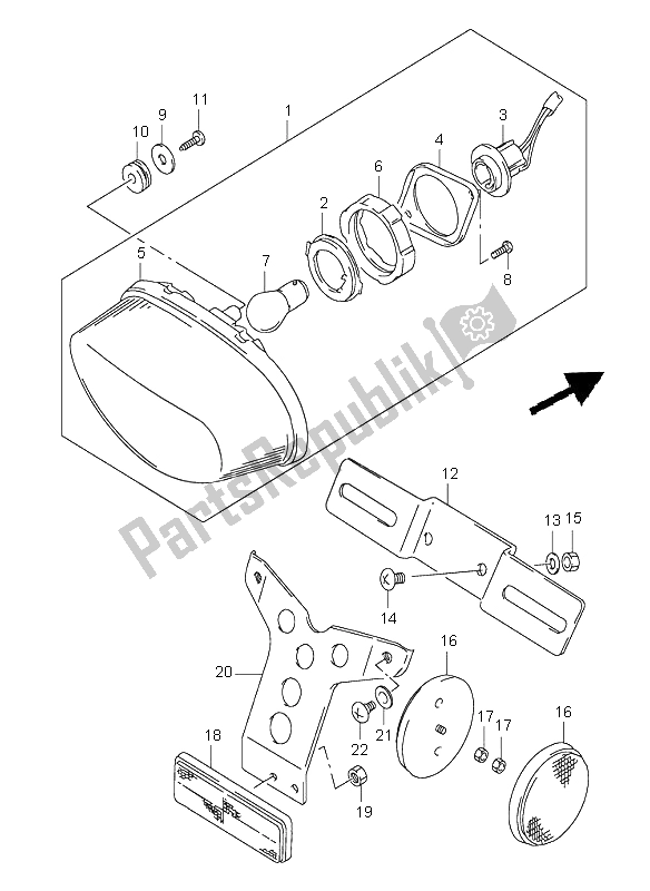 All parts for the Rear Combination Lamp of the Suzuki XF 650 Freewind 1999