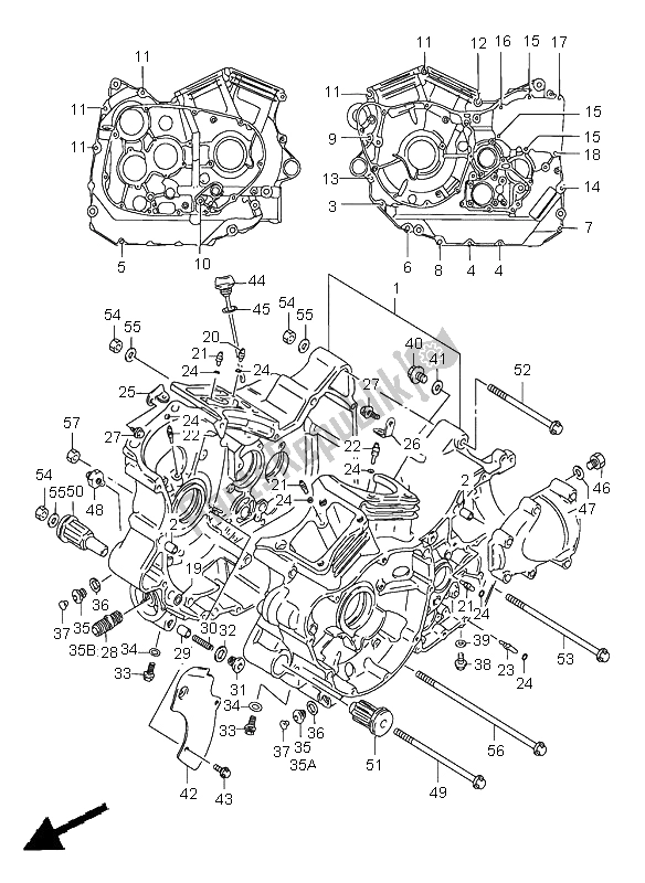 All parts for the Crankcase of the Suzuki VS 1400 Intruder 1998