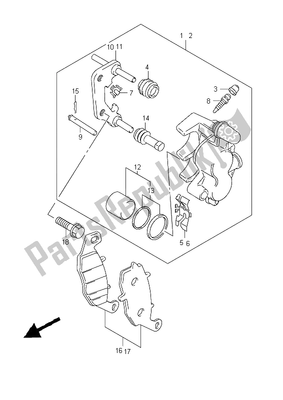 All parts for the Front Caliper of the Suzuki VZ 1500 Intruder 2009