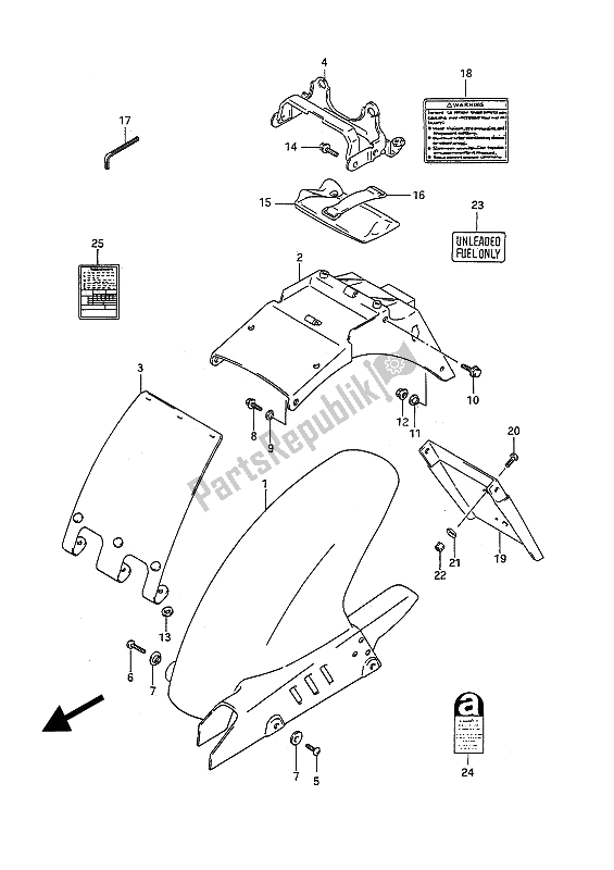 All parts for the Rear Fender of the Suzuki GSF 400 Bandit 1991